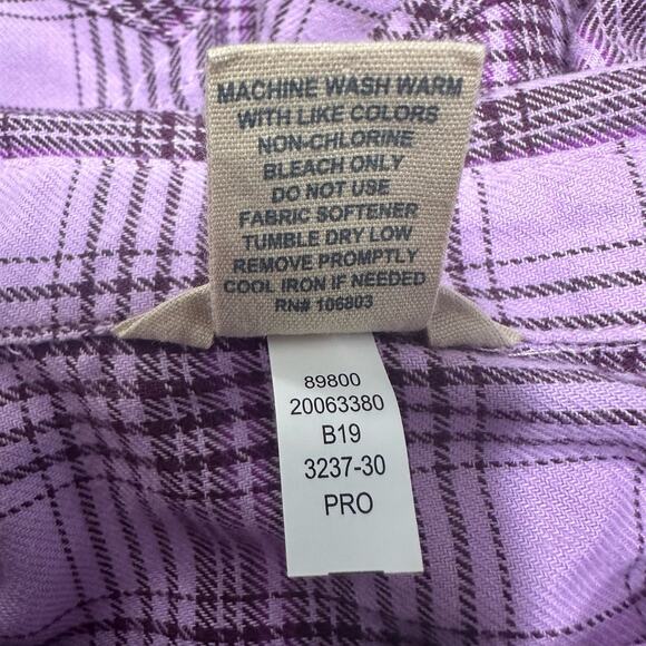 Duluth Plaid Shirt Womens Top Size L Pockets Button Up Purple Cotton Outdoors - Picture 6 of 6
